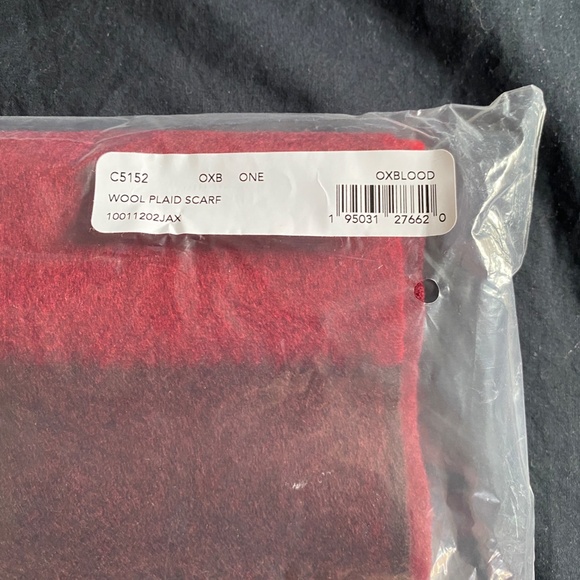 COACH Wool Red & Black Plaid Scarf with Fringe - Picture 3 of 6